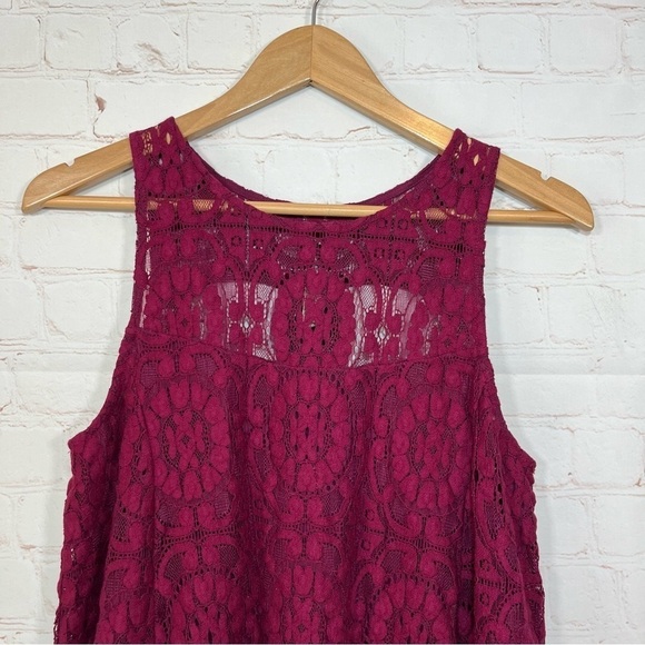 Free People Tunic Lace Tank Babydoll Dress Womens XS Maroon Lined - Picture 4 of 12